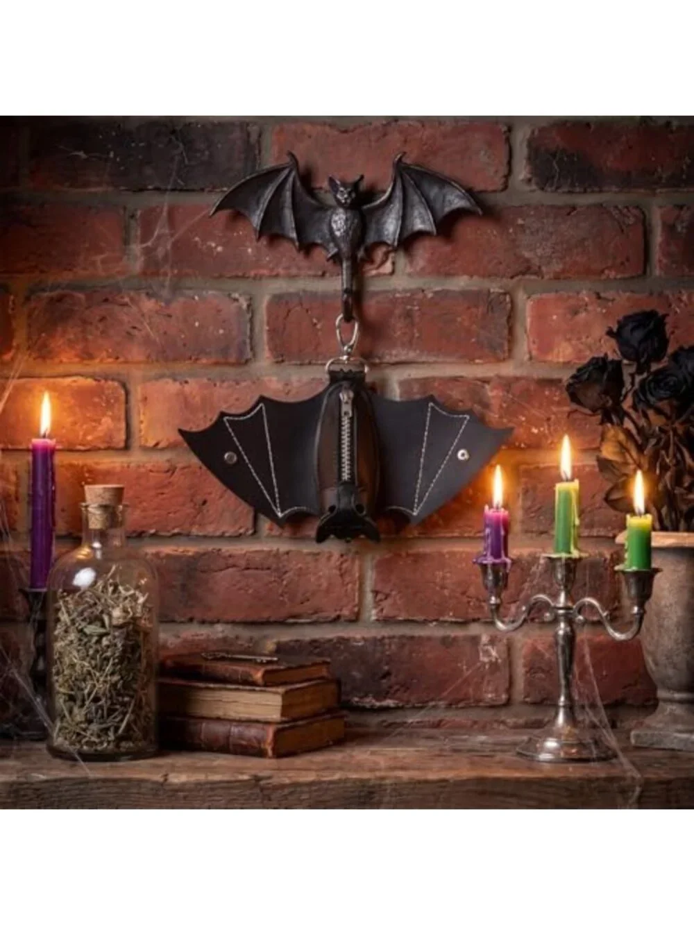 Gothic Bat Coin Purse Set - Handmade Halloween Folding Wing Wallets, 2 Pack
